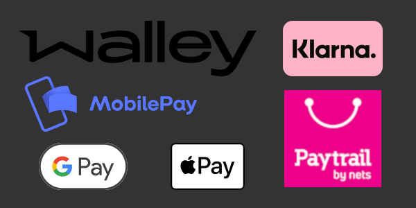 Walley, Klarna, MobilePay, GooglePay, ApplePay, Paytrail